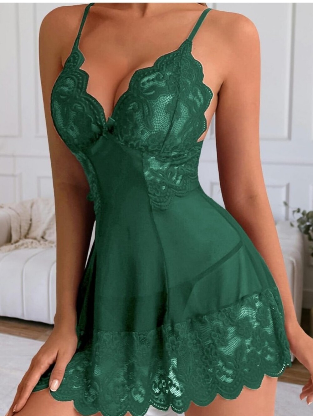 Green Lace Chemise Lingerie Nightdress M-3XL